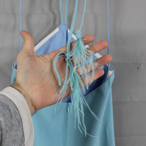 Alexis Dress XS Izzie Lagoon Feathered Blue Trim Halter Maxi Gown Evening Luxury - Picture 9 of 14